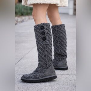 Uggs Cozy Gray Knit Button Boots